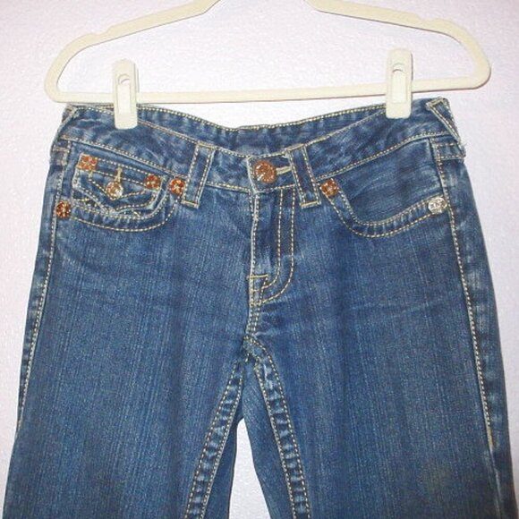 Vtg True Religion Disco Joey Big T Flare Jeans Size 28 Twisted Flap Low Rise USA - Picture 8 of 12